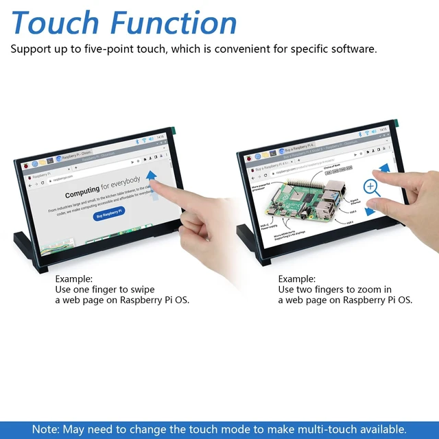 Alt view image 3 of 6 - Touchscreen for Raspberry Pi Monitor Screen Display 7 Inch TN 800x480 Pixel, 5-Point Capacitive Touch Screen, Integrated Back Mounting, Driver-Free Easy to Use