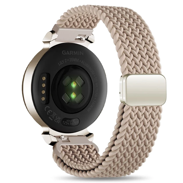 Alt view image 2 of 7 - Braid Nylon Bands Compatible with Garmin Lily 2, Magnetic 14mm Stretchy Nylon Soft Loop Straps Quick Release Replacement Adjustable Wristband for Lily 2 Classic/Active Smart Watch Accessory for Women