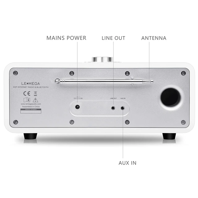Alt view image 3 of 5 - M3P 2.1 Music System with Internet Radio,FM Radio, Spotify Connect, Bluetooth Speaker,Wooden Box,40 Presets,Dual Alarms Clock,Remote and App Control - Satin White