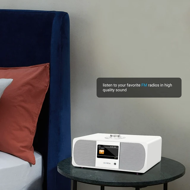 Alt view image 4 of 5 - M3P 2.1 Music System with Internet Radio,FM Radio, Spotify Connect, Bluetooth Speaker,Wooden Box,40 Presets,Dual Alarms Clock,Remote and App Control - Satin White