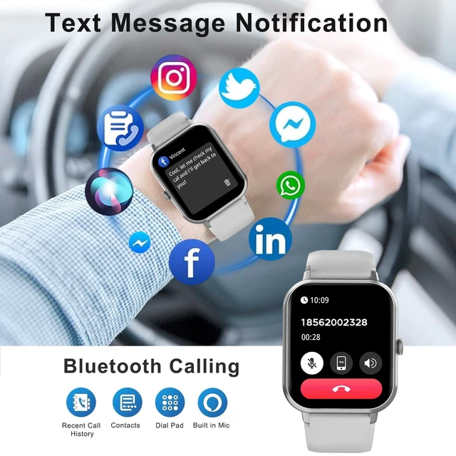 Alt view image 2 of 5 - Smart Watch for Men Women Compatible with iOS Android Phone,1.83" Full Touchscreen IP68 Waterproof Smartwatch,Fitness Tracker with Make/Recive Call 123+ Sport Modes Heart Rate/Sleep Monitor