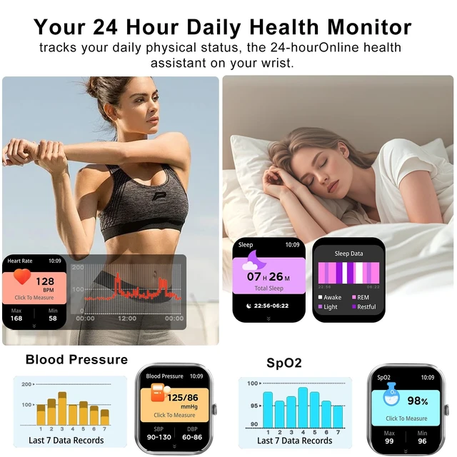 Alt view image 3 of 5 - Smart Watch for Men Women Compatible with iOS Android Phone,1.83" Full Touchscreen IP68 Waterproof Smartwatch,Fitness Tracker with Make/Recive Call 123+ Sport Modes Heart Rate/Sleep Monitor