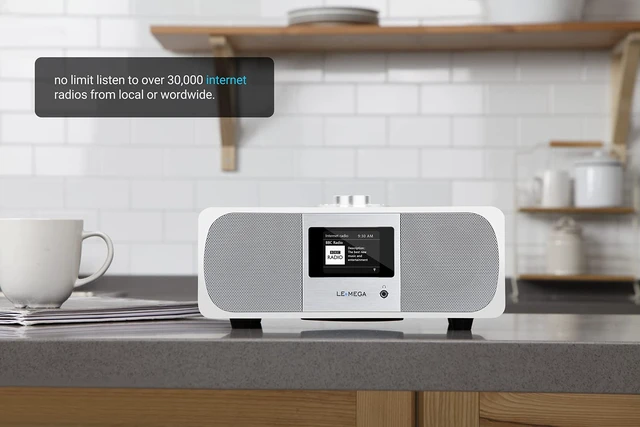 Alt view image 5 of 5 - M3P 2.1 Music System with Internet Radio,FM Radio, Spotify Connect, Bluetooth Speaker,Wooden Box,40 Presets,Dual Alarms Clock,Remote and App Control - Satin White