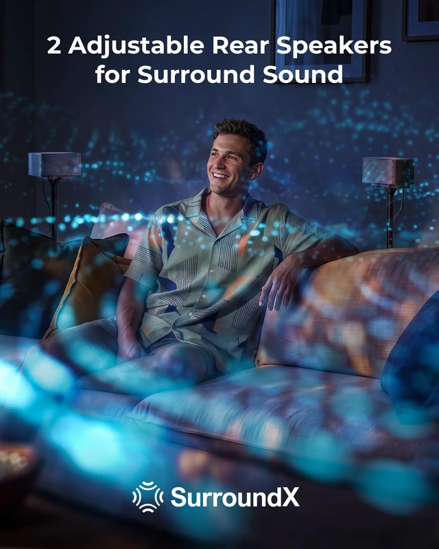 Alt view image 3 of 7 - 5.1 TV Sound Bar with Subwoofer, Virtual Surround Sound System Poseidon D50 Pro Sound Bar for Smart TV, 320W Peak Power, Adjustable Rear Speakers & Subwoofer, APP Control (2026 New Model)