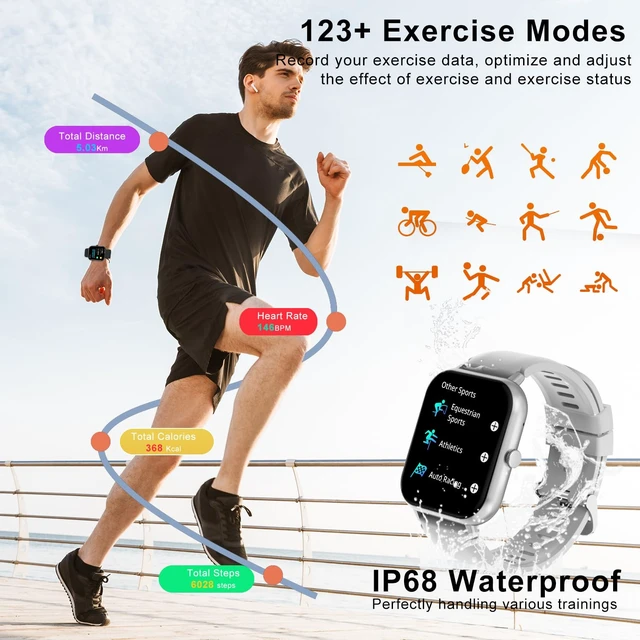 Alt view image 4 of 5 - Smart Watch for Men Women Compatible with iOS Android Phone,1.83" Full Touchscreen IP68 Waterproof Smartwatch,Fitness Tracker with Make/Recive Call 123+ Sport Modes Heart Rate/Sleep Monitor