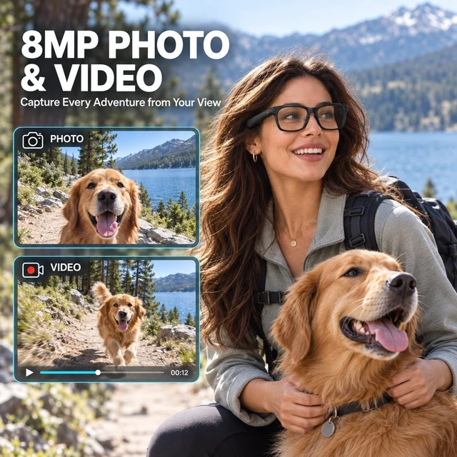 Alt view image 2 of 7 - AI Smart Glasses with Camera,Bluetooth Sunglasses with AI Assistant Photo Capture &4k Video Recording Glasses,Real-Time Translation, Open-Ear Audio, Object Recognition