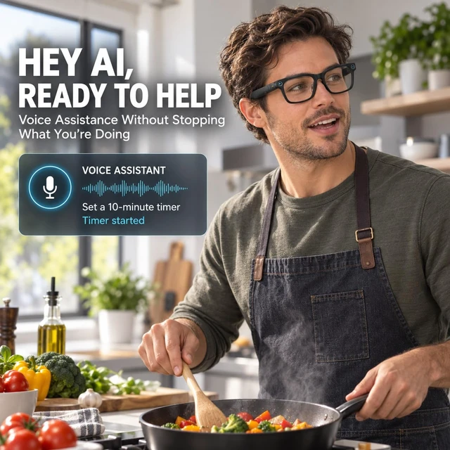 Alt view image 4 of 7 - AI Smart Glasses with Camera,Bluetooth Sunglasses with AI Assistant Photo Capture &4k Video Recording Glasses,Real-Time Translation, Open-Ear Audio, Object Recognition