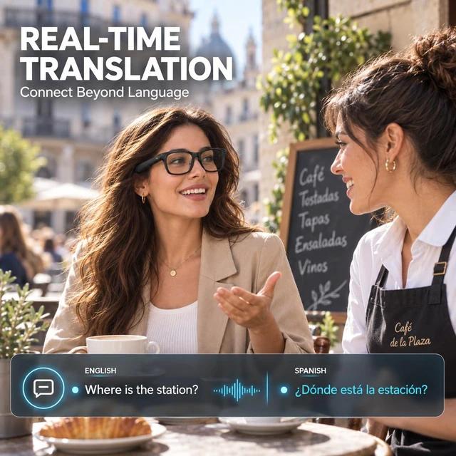 Alt view image 6 of 7 - AI Smart Glasses with Camera,Bluetooth Sunglasses with AI Assistant Photo Capture &4k Video Recording Glasses,Real-Time Translation, Open-Ear Audio, Object Recognition