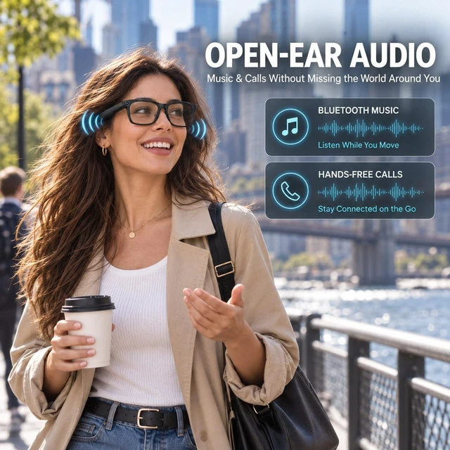 Alt view image 5 of 7 - AI Smart Glasses with Camera,Bluetooth Sunglasses with AI Assistant Photo Capture &4k Video Recording Glasses,Real-Time Translation, Open-Ear Audio, Object Recognition