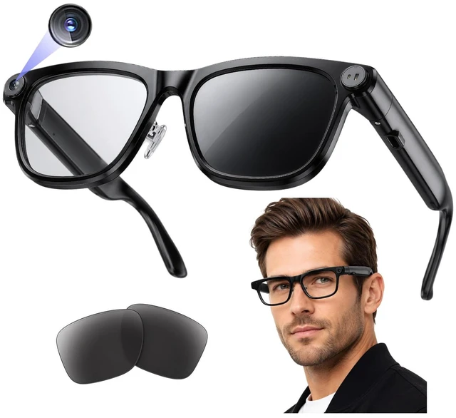Main image of AI Smart Glasses with Camera,Bluetooth Sunglasses with AI Assistant Photo Capture &4k Video Recording Glasses,Real-Time Translation, Open-Ear Audio, Object Recognition