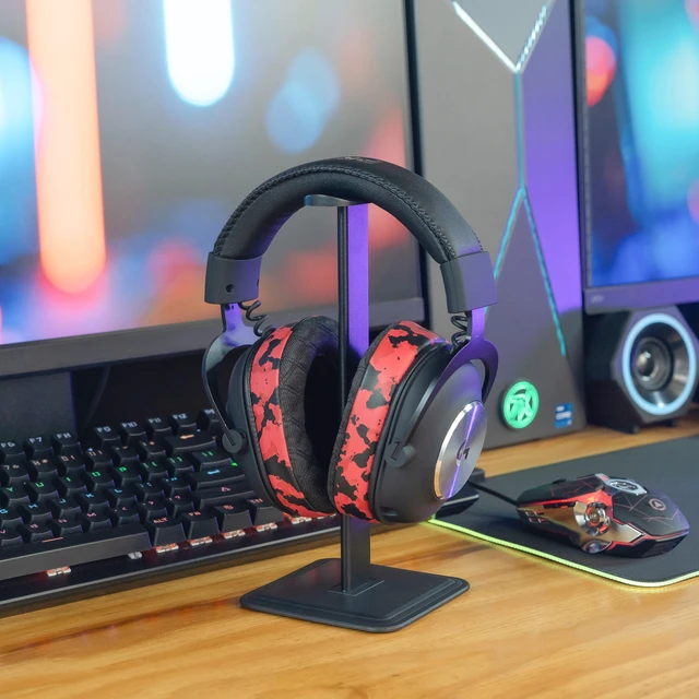 Alt view image 3 of 7 - Freeze G Pro X - Angled Cooling Gel Earpads for Logitech Gpro X Made by Wicked Cushions Extreme Comfort, Angeled Design, New Freeze V2 Cooling Fabric, Extra Thick Red Camo
