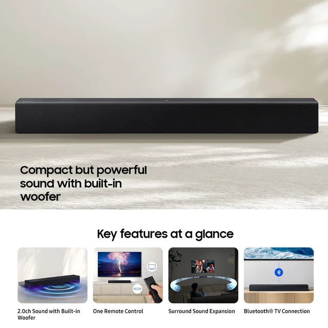 Alt view image 4 of 7 - B-Series Sound Bar HW B400F 2.0 ch Soundbar with Built in Subwoofer (2025 Model), One Remote Control, Surround Sound Expansion, Voice Enhance Mode