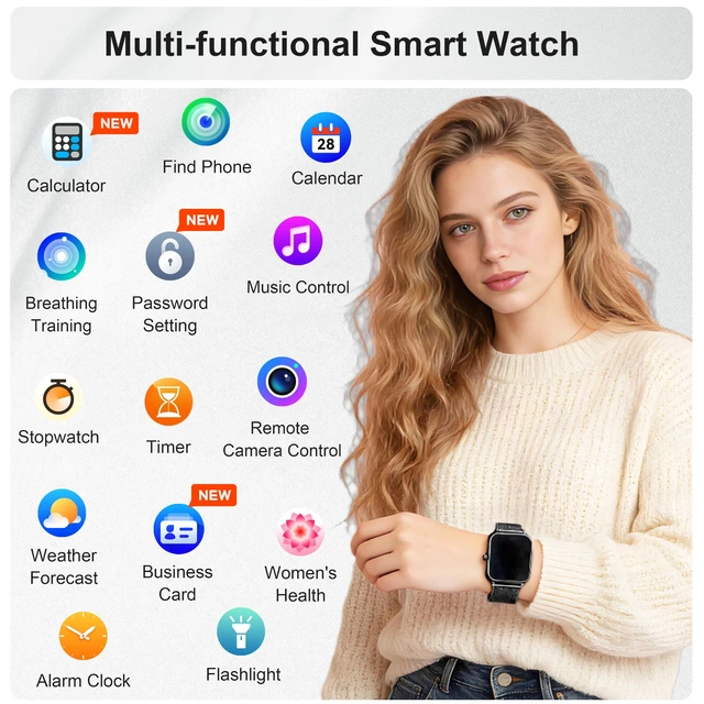 Alt view image 7 of 7 - Smart Watch Women Men, Answer/Make Call, 1.96'' Fitness Tracker with Blood Pressure, HR, Sleep Monitor, 110+ Sport Modes Reloj Inteligente para Mujer Smartwatch Compatible with iPhone/Samsung/Android