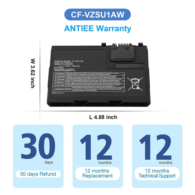 Alt view image 7 of 7 - CF-VZSU1AW Battery Replacement for Panasonic Toughbook CF-33 Series Compatible with CF-33MK1 CF-33AEHFATG CF-33AEQGATG CF-33AEHFZTN/GATG CF-33LEHFAT3/GAT3 CF-VZSU1AJS CF-VZSU1AR 1950mAh 21.65Wh