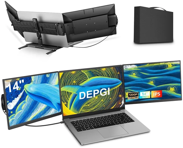 Main image of 14" Laptop Screen Extender Built-in Cooler, 1200P FHD One Cable Connect Portable Triple Monitor, Dual Screen Monitor Fits 13"-17.3" Laptop with Stand for MacOS/Windows