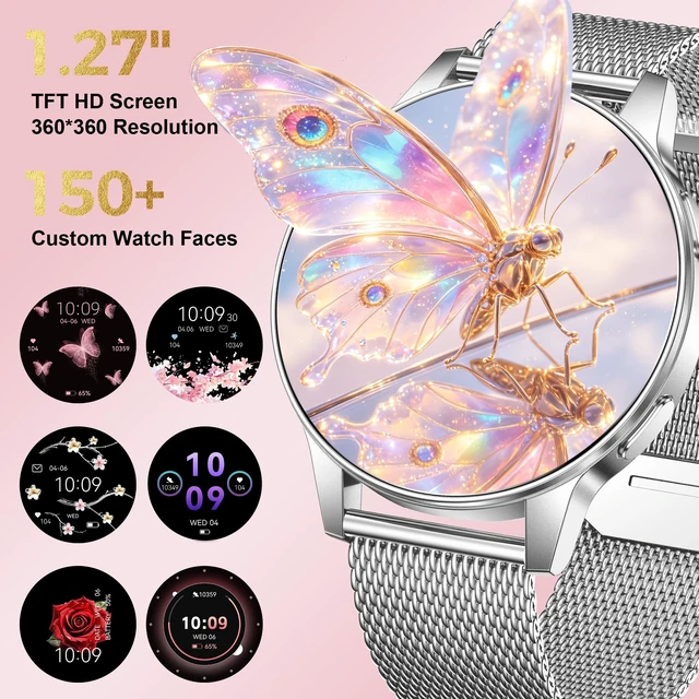 Alt view image 2 of 7 - Smart Watches for Women, 3 Bands, Compatible for Android iPhone 1.27" HD Smartwatch, Answer/Make Call, IP68 Waterproof, Heart Rate/Sleep Monitor, 110+ Sports Mode, Light Weight, Gifts
