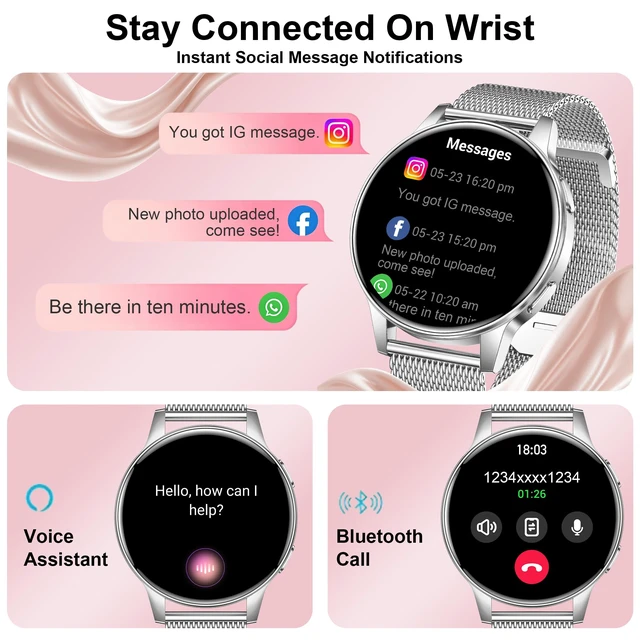 Alt view image 3 of 7 - Smart Watches for Women, 3 Bands, Compatible for Android iPhone 1.27" HD Smartwatch, Answer/Make Call, IP68 Waterproof, Heart Rate/Sleep Monitor, 110+ Sports Mode, Light Weight, Gifts