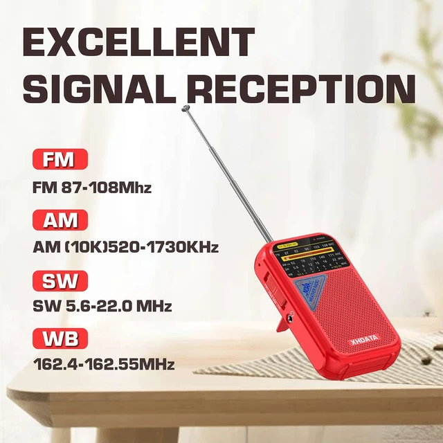 Alt view image 4 of 7 - D221 NOAA Weather Radio Portable AM FM Shortwave Radio Receiver,Red 2AA Battery Operated, Transistor Radio with Excellent Reception for Emergency, Hurricane, Gift, Walking and Home