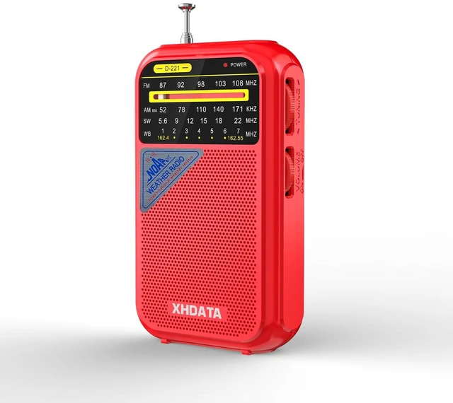 Main image of D221 NOAA Weather Radio Portable AM FM Shortwave Radio Receiver,Red 2AA Battery Operated, Transistor Radio with Excellent Reception for Emergency, Hurricane, Gift, Walking and Home