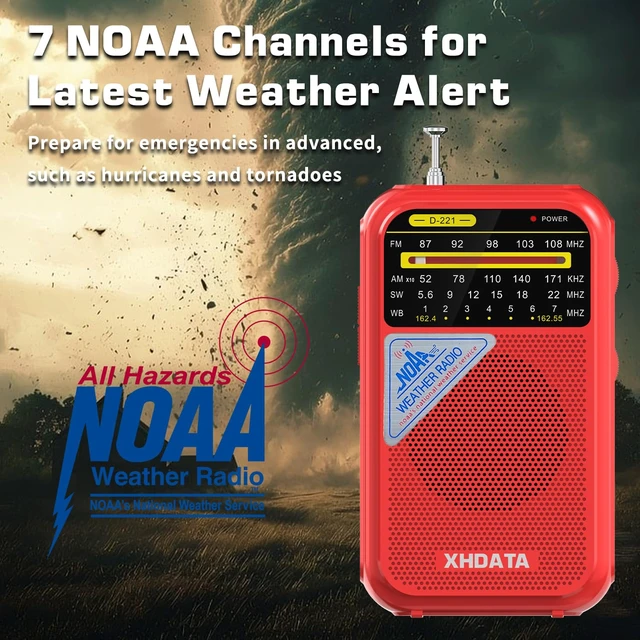 Alt view image 2 of 7 - D221 NOAA Weather Radio Portable AM FM Shortwave Radio Receiver,Red 2AA Battery Operated, Transistor Radio with Excellent Reception for Emergency, Hurricane, Gift, Walking and Home