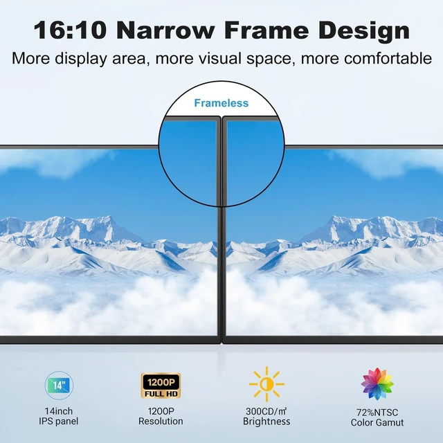 Alt view image 6 of 7 - 14" Laptop Screen Extender Built-in Cooler, 1200P FHD One Cable Connect Portable Triple Monitor, Dual Screen Monitor Fits 13"-17.3" Laptop with Stand for MacOS/Windows