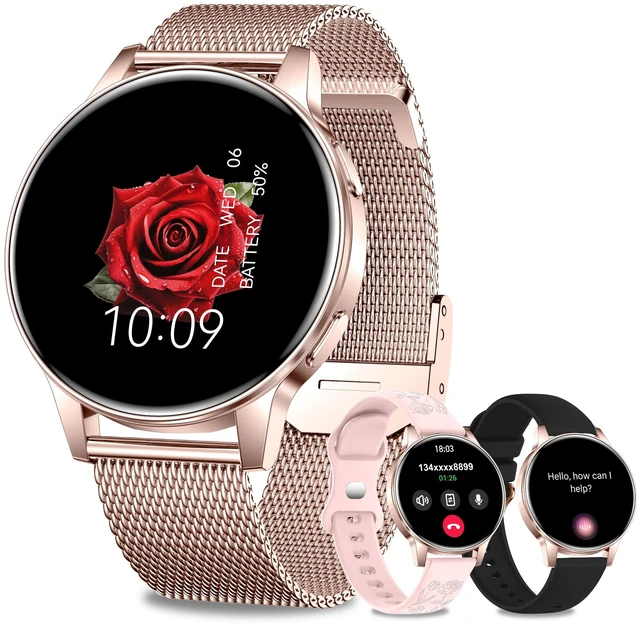 Main image of Smart Watches for Women, 3 Bands, Compatible for Android iPhone 1.27" HD Smartwatch, Answer/Make Call, IP68 Waterproof, Heart Rate/Sleep Monitor, 110+ Sports Mode, Light Weight, Gifts