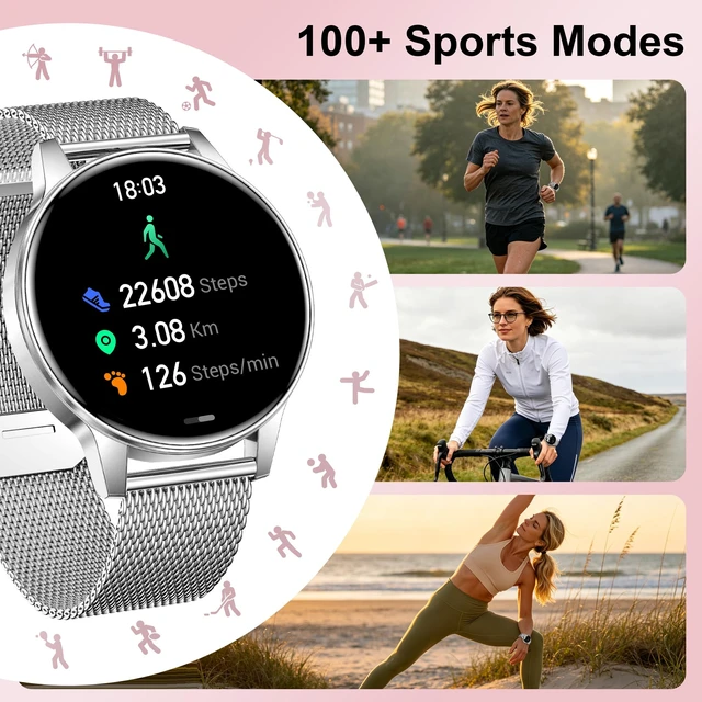 Alt view image 6 of 7 - Smart Watches for Women, 3 Bands, Compatible for Android iPhone 1.27" HD Smartwatch, Answer/Make Call, IP68 Waterproof, Heart Rate/Sleep Monitor, 110+ Sports Mode, Light Weight, Gifts