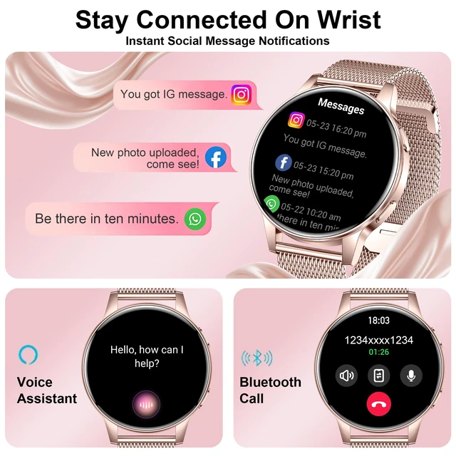 Alt view image 3 of 7 - Smart Watches for Women, 3 Bands, Compatible for Android iPhone 1.27" HD Smartwatch, Answer/Make Call, IP68 Waterproof, Heart Rate/Sleep Monitor, 110+ Sports Mode, Light Weight, Gifts