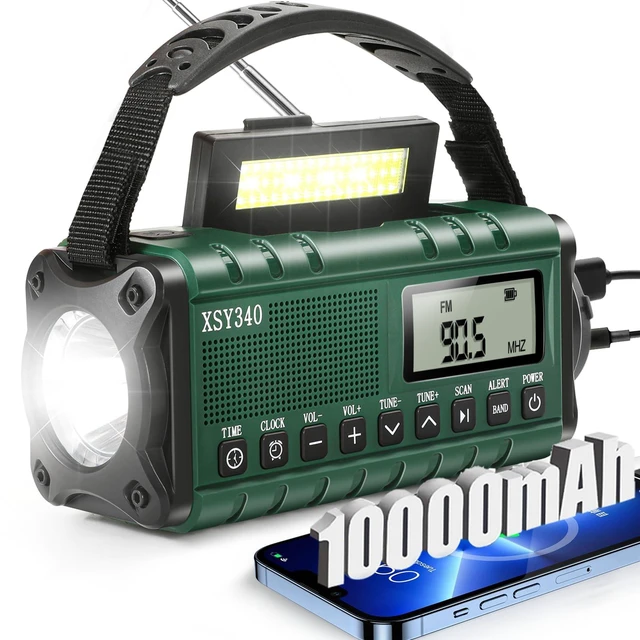 Main image of Emergency NOAA Weather Alert Radio with Solar & Hand Crank USB-C Charging Portable AM/FM Radio 3W Flashlight, Reading Lamp, Cell Phone Charger, SOS for Hurricane, Storm, Camping Emergencies