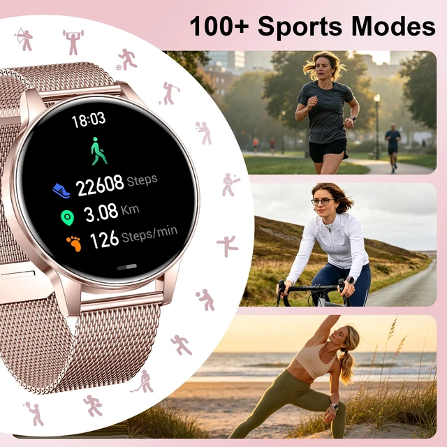 Alt view image 6 of 7 - Smart Watches for Women, 3 Bands, Compatible for Android iPhone 1.27" HD Smartwatch, Answer/Make Call, IP68 Waterproof, Heart Rate/Sleep Monitor, 110+ Sports Mode, Light Weight, Gifts