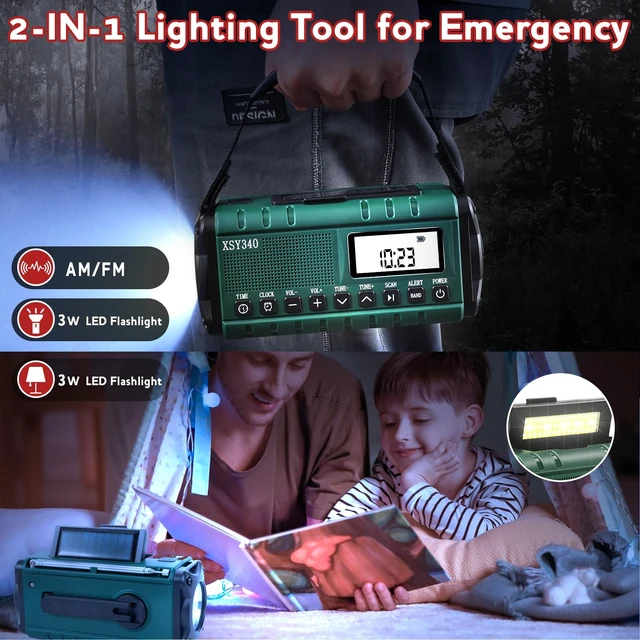 Alt view image 3 of 6 - Emergency NOAA Weather Alert Radio with Solar & Hand Crank USB-C Charging Portable AM/FM Radio 3W Flashlight, Reading Lamp, Cell Phone Charger, SOS for Hurricane, Storm, Camping Emergencies