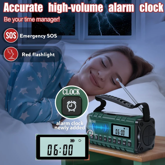 Alt view image 6 of 6 - Emergency NOAA Weather Alert Radio with Solar & Hand Crank USB-C Charging Portable AM/FM Radio 3W Flashlight, Reading Lamp, Cell Phone Charger, SOS for Hurricane, Storm, Camping Emergencies