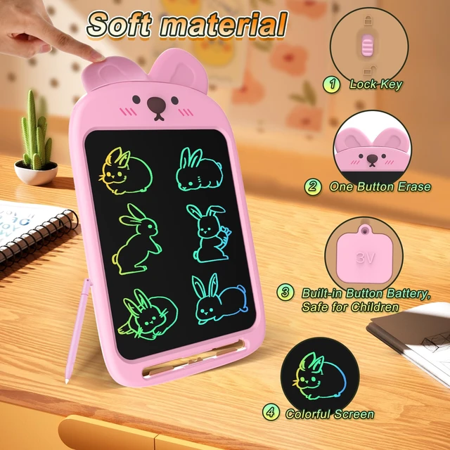 Alt view image 7 of 7 - Rabbit LCD Writing Tablet for Kids, Coloring Drawing Pad, 10 Inch Erasable Graphic Doodle Board, Educational Toy for Boy Girl Ages 3-8, Airplane Travel Road Trip Toy, Christmas Birthday Gift
