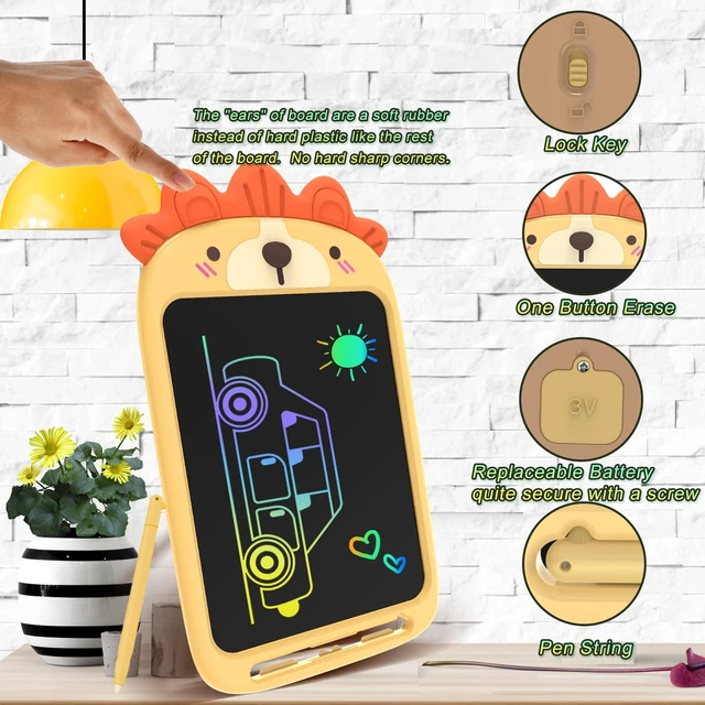 Alt view image 4 of 7 - Lion LCD Writing Tablet for Kids, Coloring Drawing Pad, 10 Inch Erasable Graphic Doodle Board, Educational Toy for Boy Girl Ages 3-8, Airplane Travel Road Trip Toy, Christmas Birthday Gift