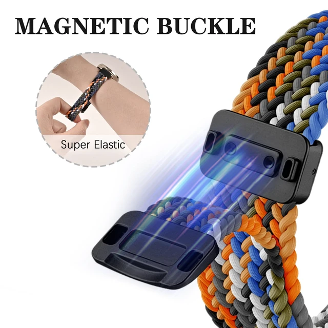 Alt view image 3 of 7 - Braid Nylon Bands Compatible with Garmin Lily 2, Magnetic 14mm Stretchy Nylon Soft Loop Straps Quick Release Replacement Adjustable Wristband for Lily 2 Classic/Active Smart Watch Accessory for Women