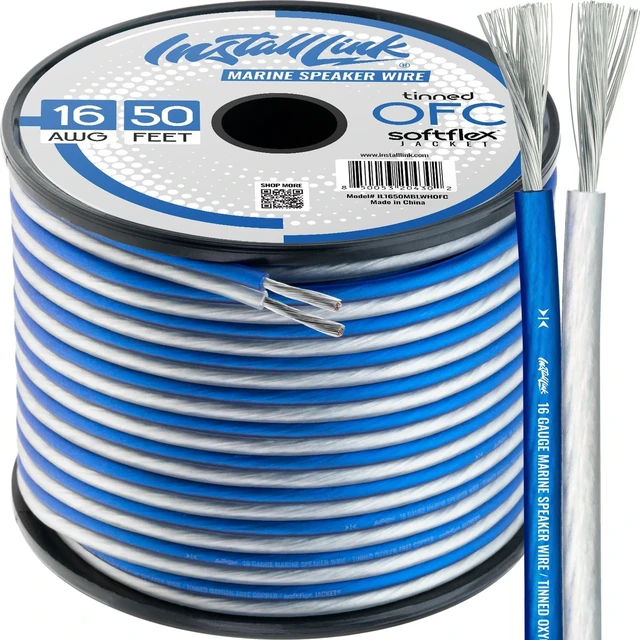 Main image of 16 AWG Gauge (Tinned OFC) Marine Speaker Wire (50 Feet) 16/2 Tinned Oxygen Free Copper Speaker Cable, 2-Conductor, for Boat, Watercraft, RV, Off-Road, Car Audio Amp or Home Theater