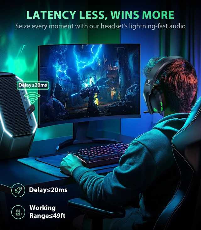 Alt view image 5 of 7 - Wireless Gaming Headset for PS5,PS4,PC,Switch, 2.4GHz USB & BT 5.4 Noise Canceling Mic, Lossless Audio-50H Batt, Works with PS4, Mac & Mobile, Ideal for Fortnite & Call of Duty & RGB