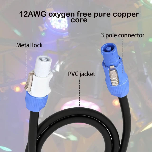 Alt view image 7 of 7 - 3 Pin PowerCon Power Cable AC PowerCon Input to Output 12AWG Power Extension Cable Fits for Stage Light,LED Screen Beam Moving Head Light, Audio Video Equipment and More (1.85M/6FT)