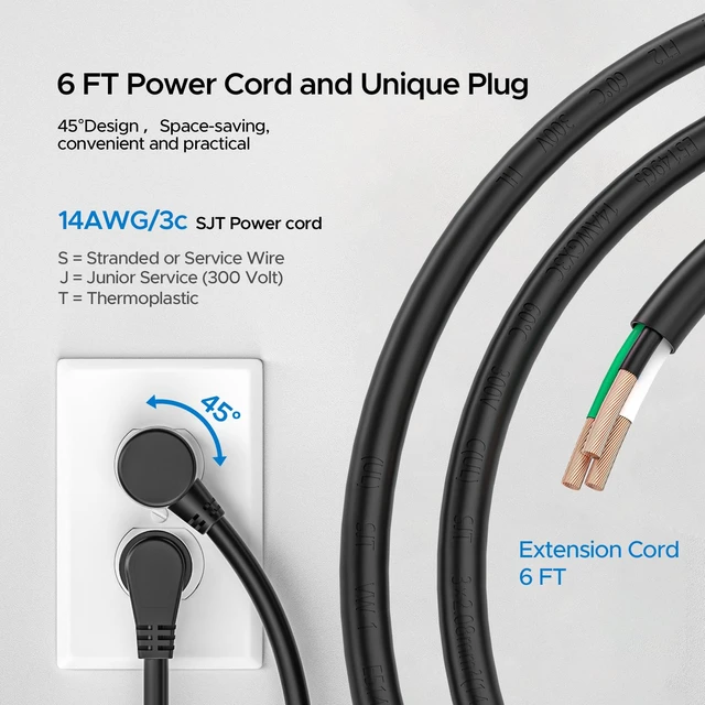 Alt view image 5 of 7 - 12-Outlet Heavy Duty Long Power Strip, 2100J Surge Protector,Flat Plug Mountable Metal Power Bar with 15A Circuit Breaker, 6FT 14AWG Extension Cord for Garage, Workshop, School, Under Desk