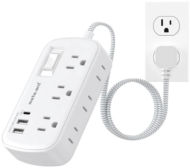 Main image of Short Extension Cord 2 FT - Small Power Strip Flat Outlet Extender Surge Protector with 6 AC Outlets & 3 USB Ports, Mini Extension Cord Flat Wall Plug for Home Office Dorm Kitchen Bathroom Essentials