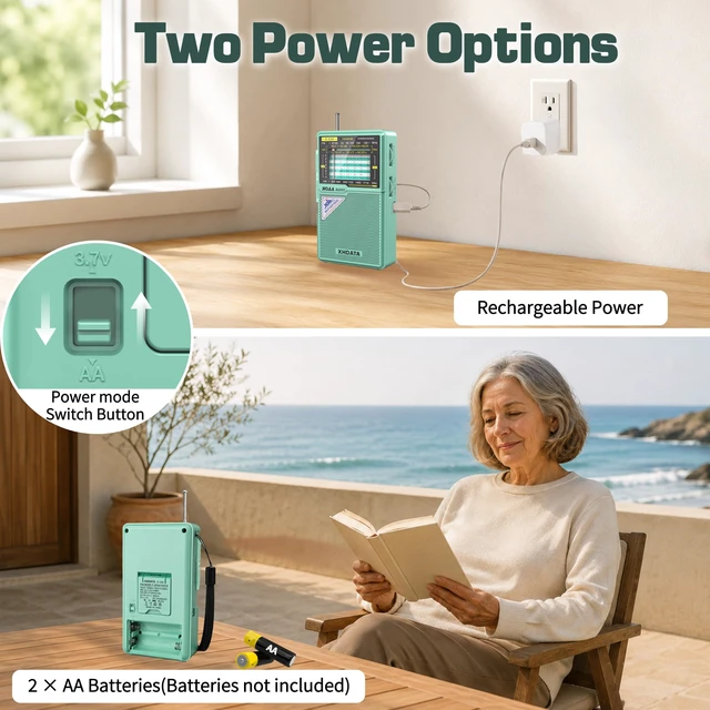 Alt view image 5 of 7 - D228 Portable NOAA Weather Radio, AM FM SW, USB-C/AA Power, Green Easy-Read Large Tuning Dial, Built-In Flashlight Rear Stand & 3.5mm Headphone Jack for Home, Travel or Emergency