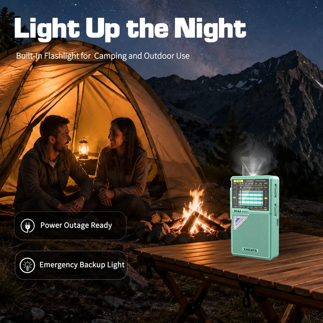 Alt view image 6 of 7 - D228 Portable NOAA Weather Radio, AM FM SW, USB-C/AA Power, Green Easy-Read Large Tuning Dial, Built-In Flashlight Rear Stand & 3.5mm Headphone Jack for Home, Travel or Emergency