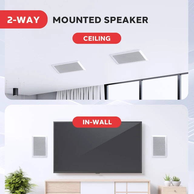 Alt view image 3 of 7 - 5.25" 300W Dual Tweeter In-Wall In-Ceiling Speaker - True Stereo Output from One Speaker, Long Throw Woofer, Easy Flush Mount Installation, Whole House Audio, Home Theater - PDIW57