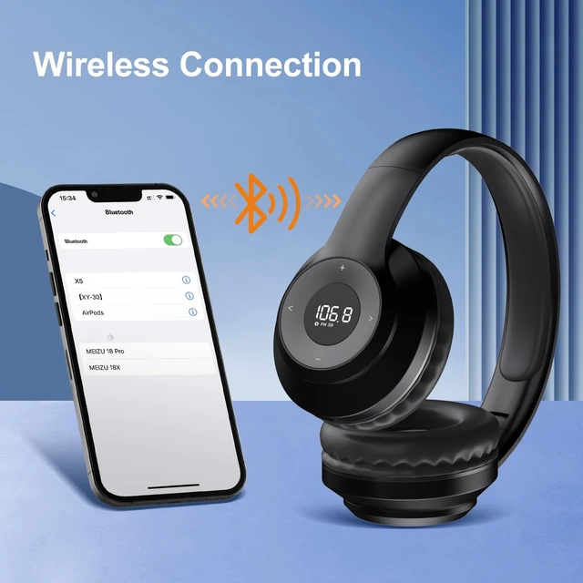 Alt view image 3 of 7 - X5 Rechargeable Wireless FM Radio Headphones,Bluetooth Mowing Headset Built in Mic, Excellent Reception, LED Display, Over Ear Soft Earmuffs, FM Receiver for Meeting, Works, Hiking, Jogging