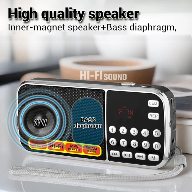 Alt view image 5 of 7 - B03 Small Radios Portable AM FM,Micro SD/TF Card Slot and USB Slot Mini Radio Walkman Audiobook Audio MP3 Player,Large Capacity Rechargeable Battery Powered,Digital Buttons,Sound Quality