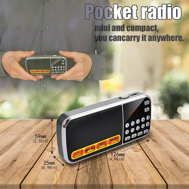 Alt view image 4 of 7 - B03 Small Radios Portable AM FM,Micro SD/TF Card Slot and USB Slot Mini Radio Walkman Audiobook Audio MP3 Player,Large Capacity Rechargeable Battery Powered,Digital Buttons,Sound Quality