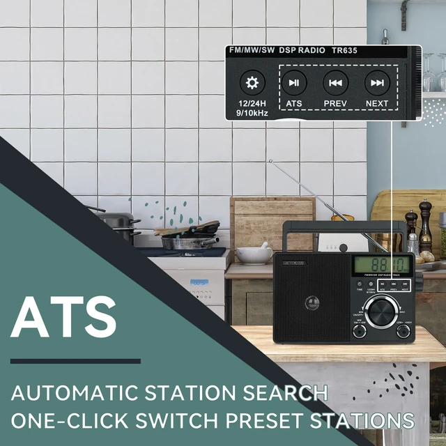 Alt view image 4 of 7 - TR635 Portable Digital Radio, AM FM Shortwave Radios for Elder, Home,Backlight LCD Display, Clock, Battery Operated, AC Power