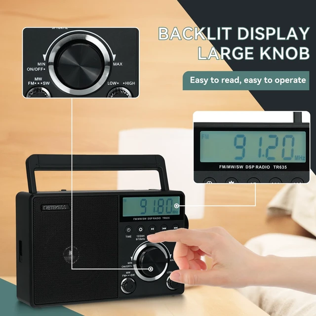 Alt view image 3 of 7 - TR635 Portable Digital Radio, AM FM Shortwave Radios for Elder, Home,Backlight LCD Display, Clock, Battery Operated, AC Power