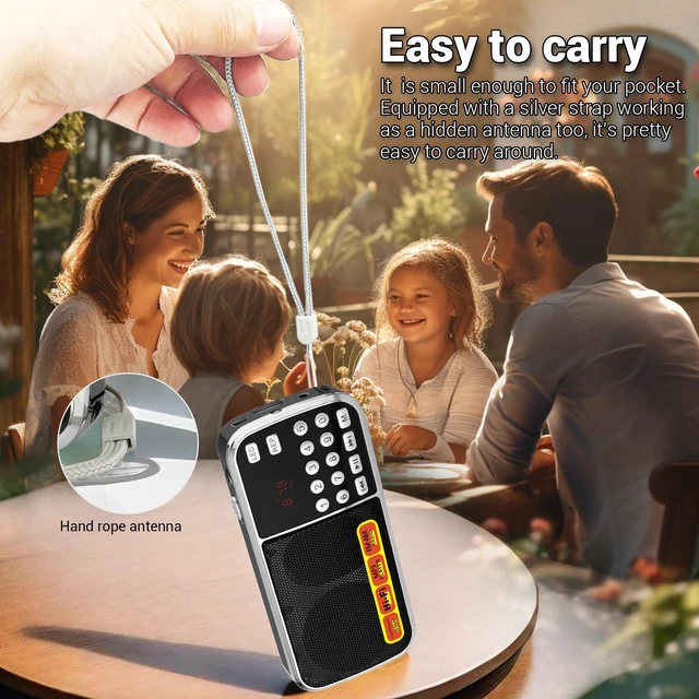Alt view image 7 of 7 - B03 Small Radios Portable AM FM,Micro SD/TF Card Slot and USB Slot Mini Radio Walkman Audiobook Audio MP3 Player,Large Capacity Rechargeable Battery Powered,Digital Buttons,Sound Quality