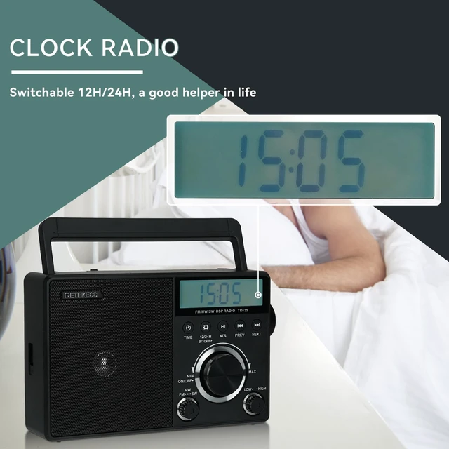 Alt view image 5 of 7 - TR635 Portable Digital Radio, AM FM Shortwave Radios for Elder, Home,Backlight LCD Display, Clock, Battery Operated, AC Power
